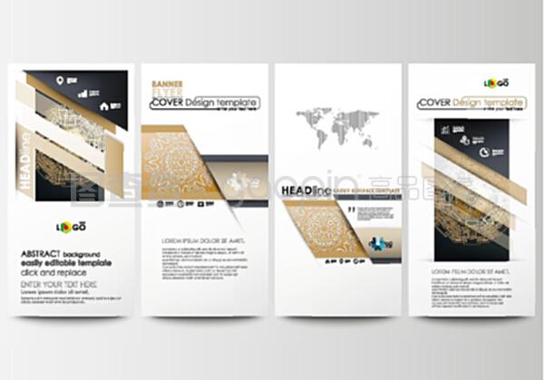 傳單集,現(xiàn)代條幅。商業(yè)模板。封面設計模板,易于編輯,抽象平面布局。金色技術(shù)背景,連接點和線的連接結(jié)構(gòu),科學矢量。